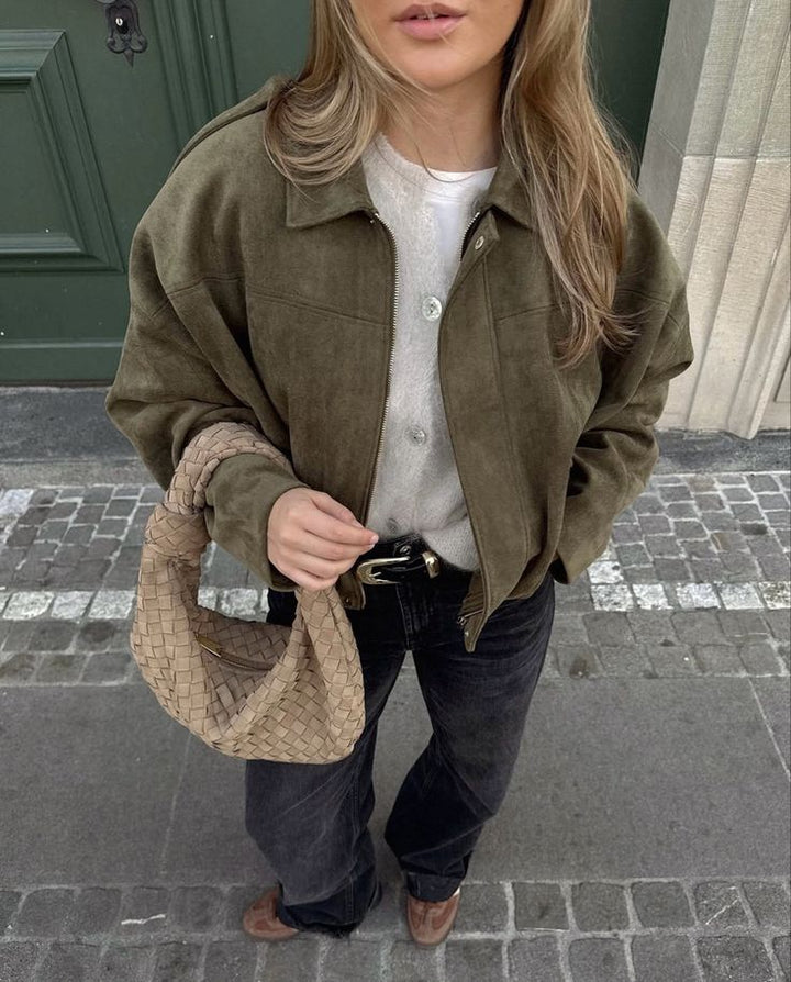 Lina | Stylische Wildlederjacke Damen im Pilotenlook