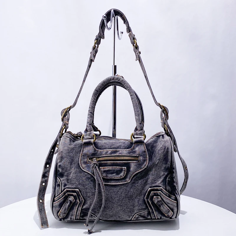 Everly Denim Crossbody Tasche mit verstellbarem Gurt und Reißfach