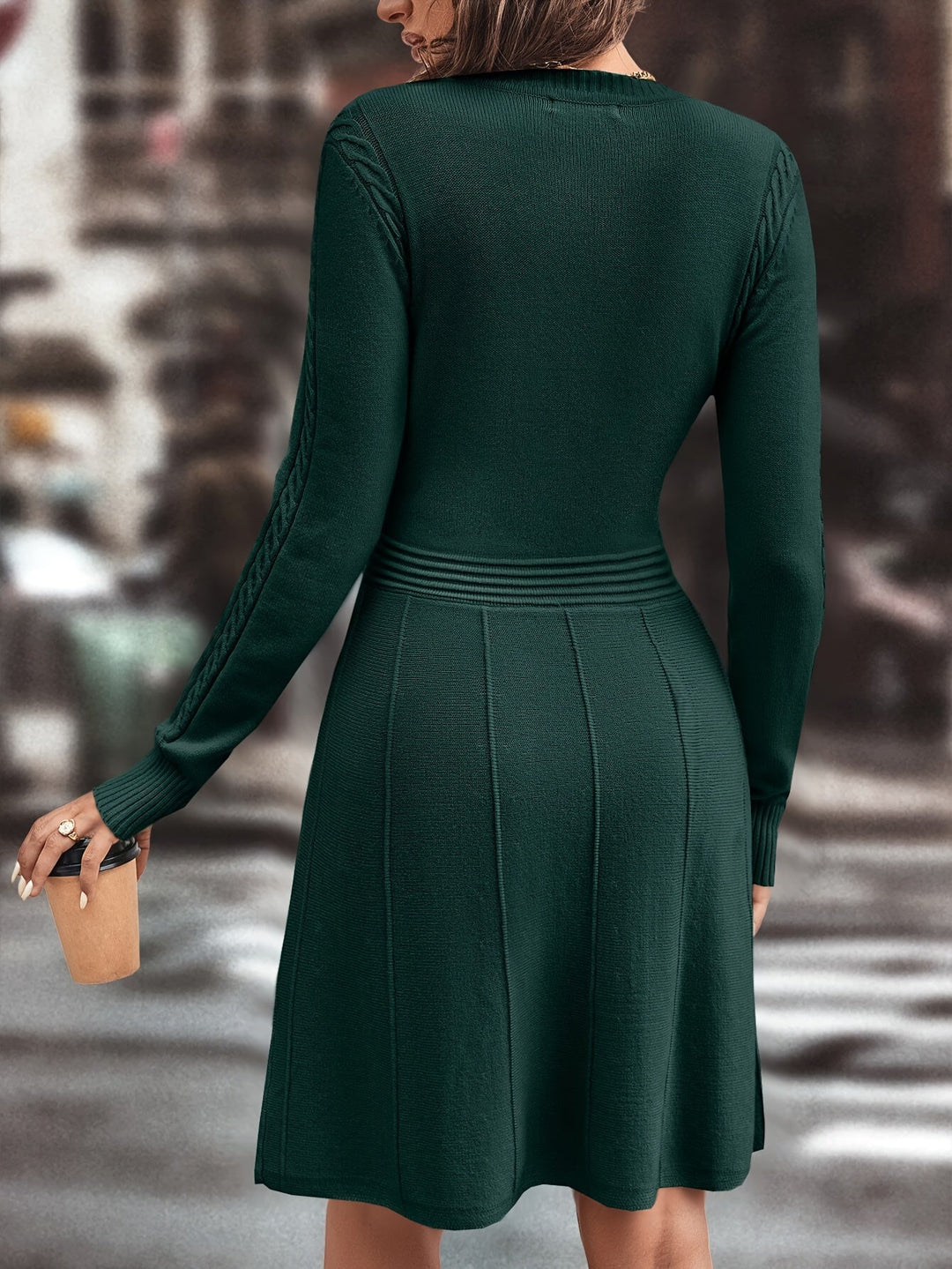 Kira | Damen Strickkleid dunkelbraun lang & stilvoll