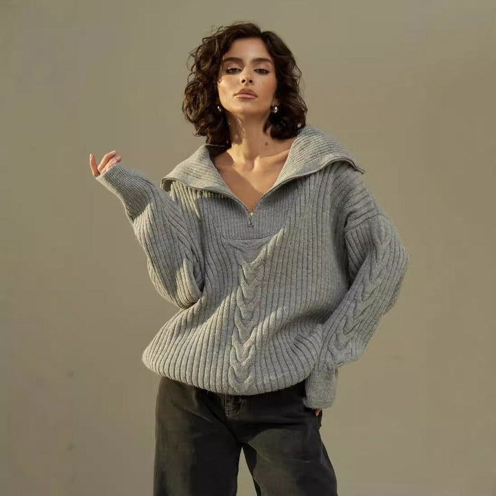 Julia | Damenpullover mit halbem Reißverschluss oversized