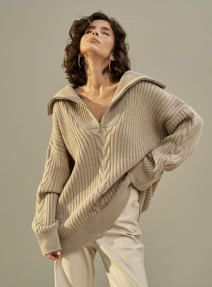 Julia | Damenpullover mit halbem Reißverschluss oversized