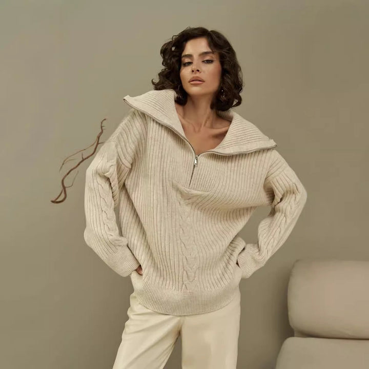 Julia | Damenpullover mit halbem Reißverschluss oversized