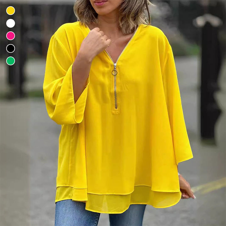 Chiffon | Leichtes Oberteil mit V-Ausschnitt und Reißverschluss-Detail