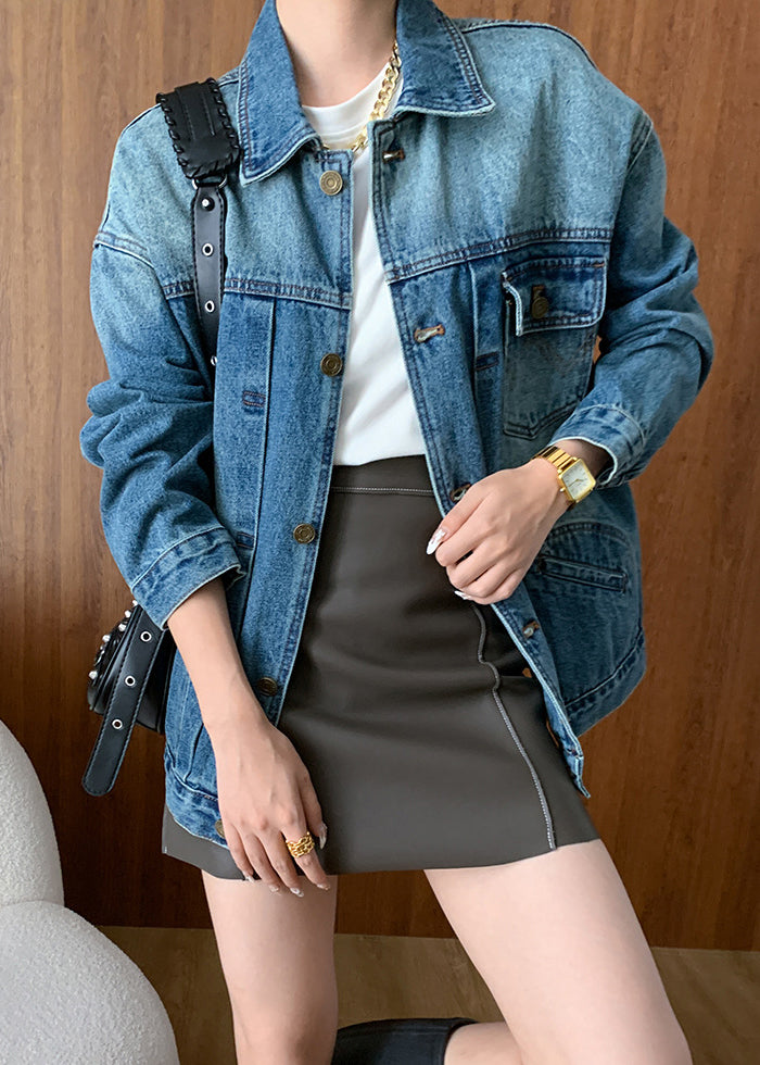 Jeansjacke | Blau mit Kragen & Knopftaschen
