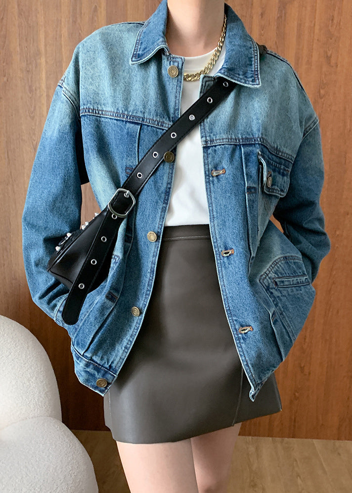 Jeansjacke | Blau mit Kragen & Knopftaschen