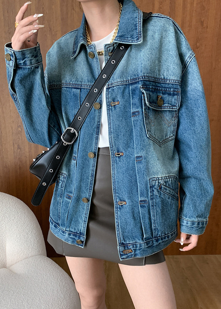 Jeansjacke | Blau mit Kragen & Knopftaschen