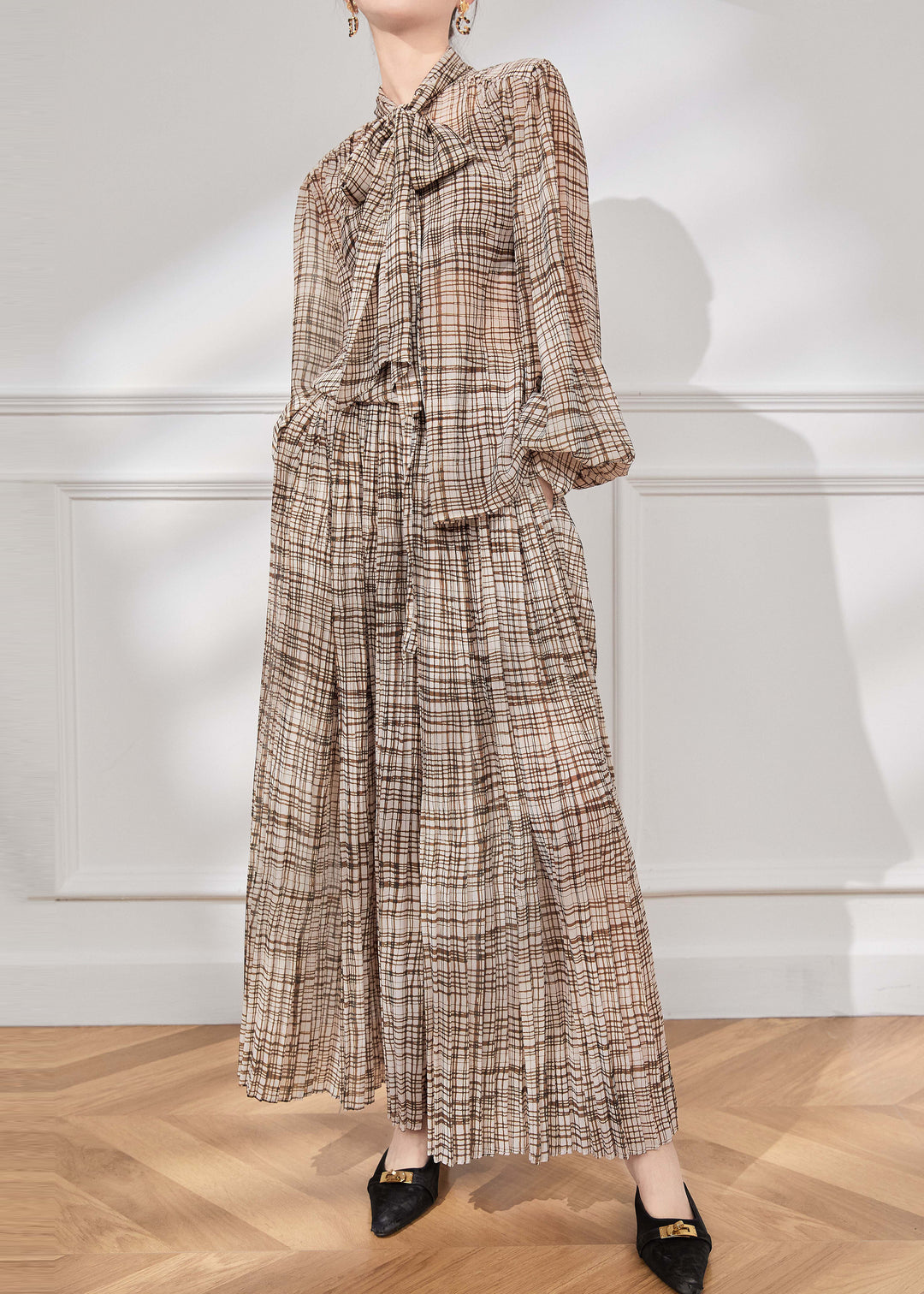 Herbstliches Zweiteiler-Set aus Chiffon mit Schleife