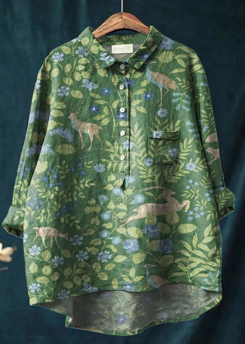 Mary | Bluse aus Baumwolle und Leinen mit Blumendruck