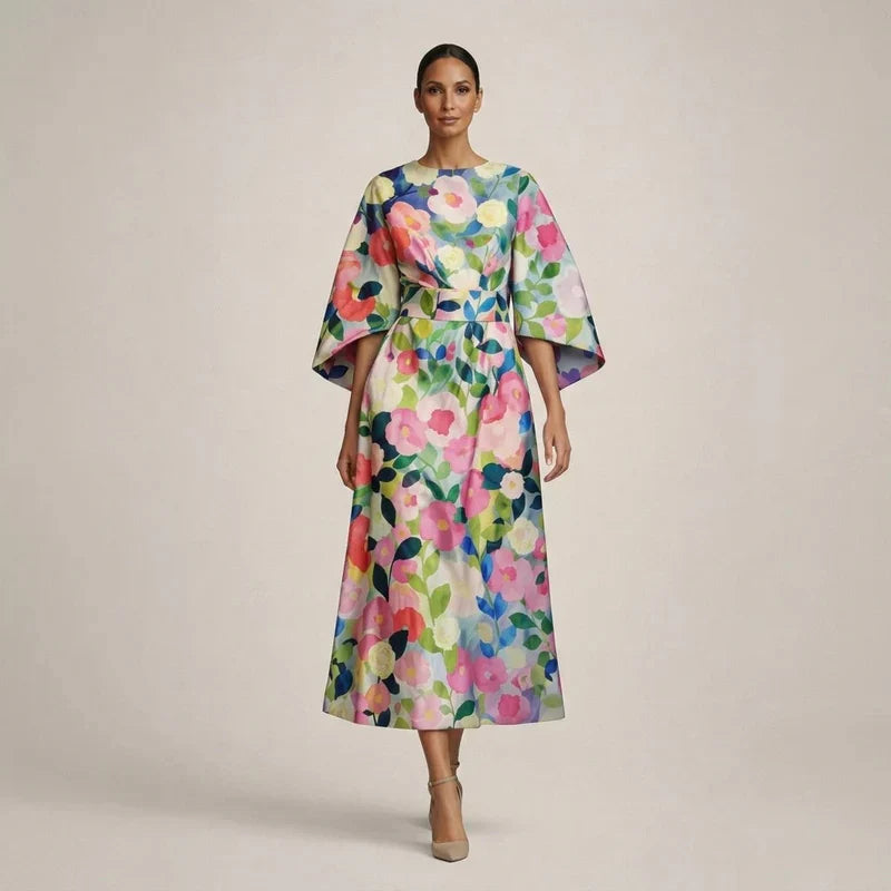 Clara | Schickes Midi Kleid Damen Blumen Look