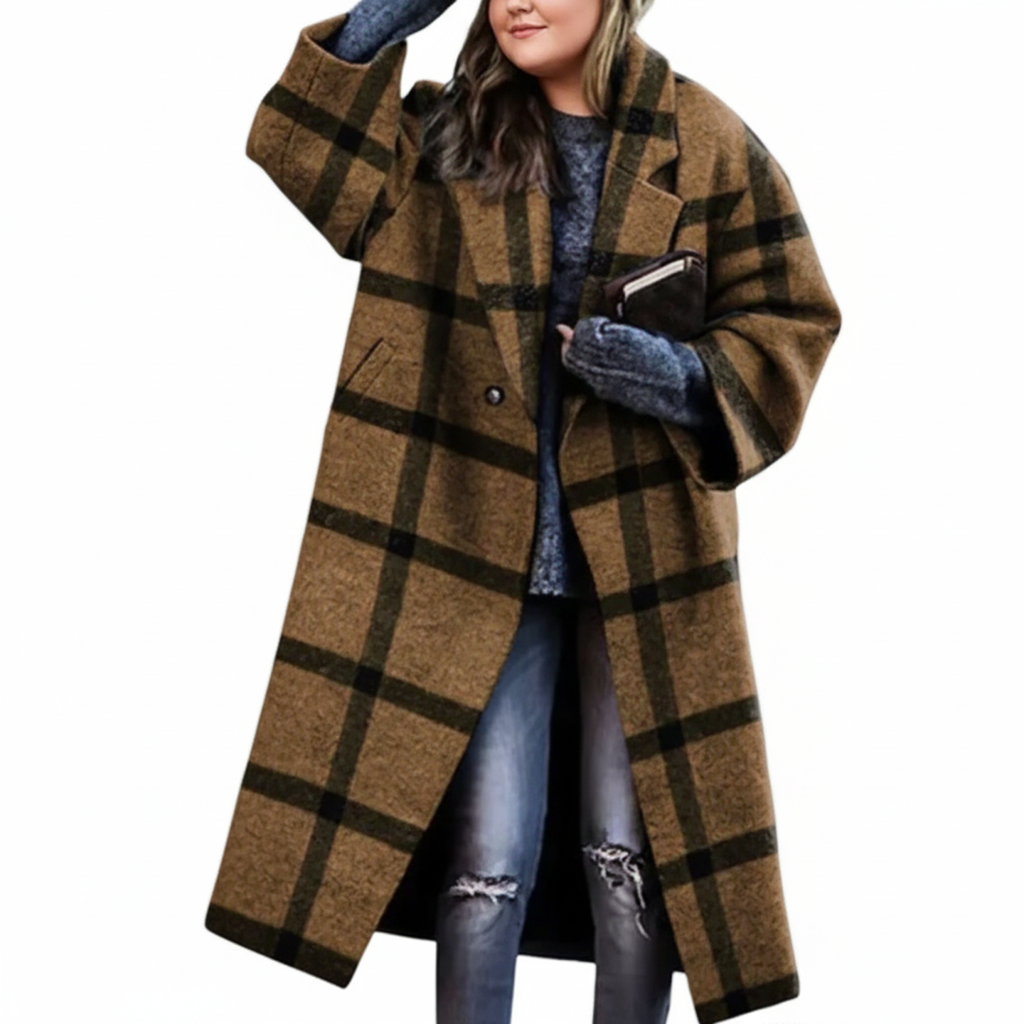 Paula | Damen Wollmantel lang große Größen modern