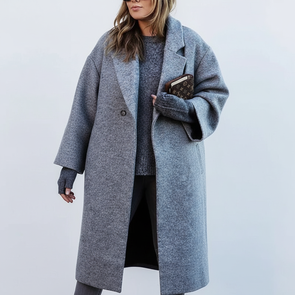 Paula | Damen Wollmantel lang große Größen modern