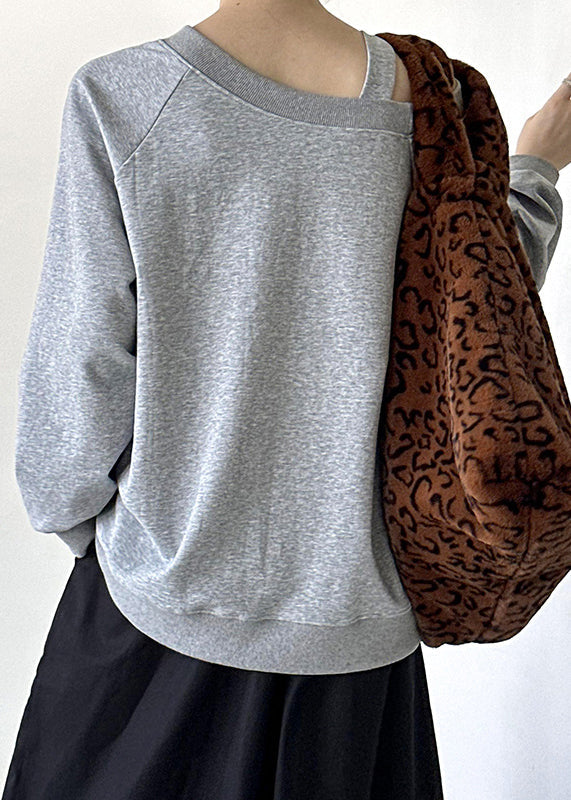 Graues Top | Asymmetrisch langärmlig aus Baumwolle