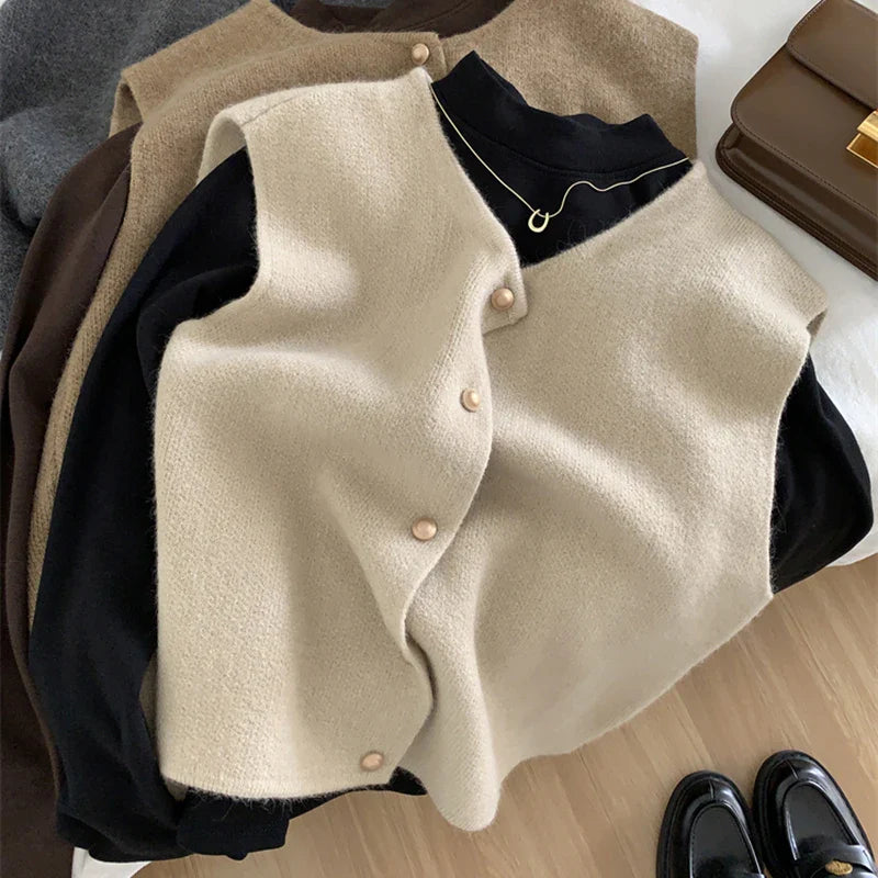 Elegante Damenweste im Strick-Design mit Knöpfen