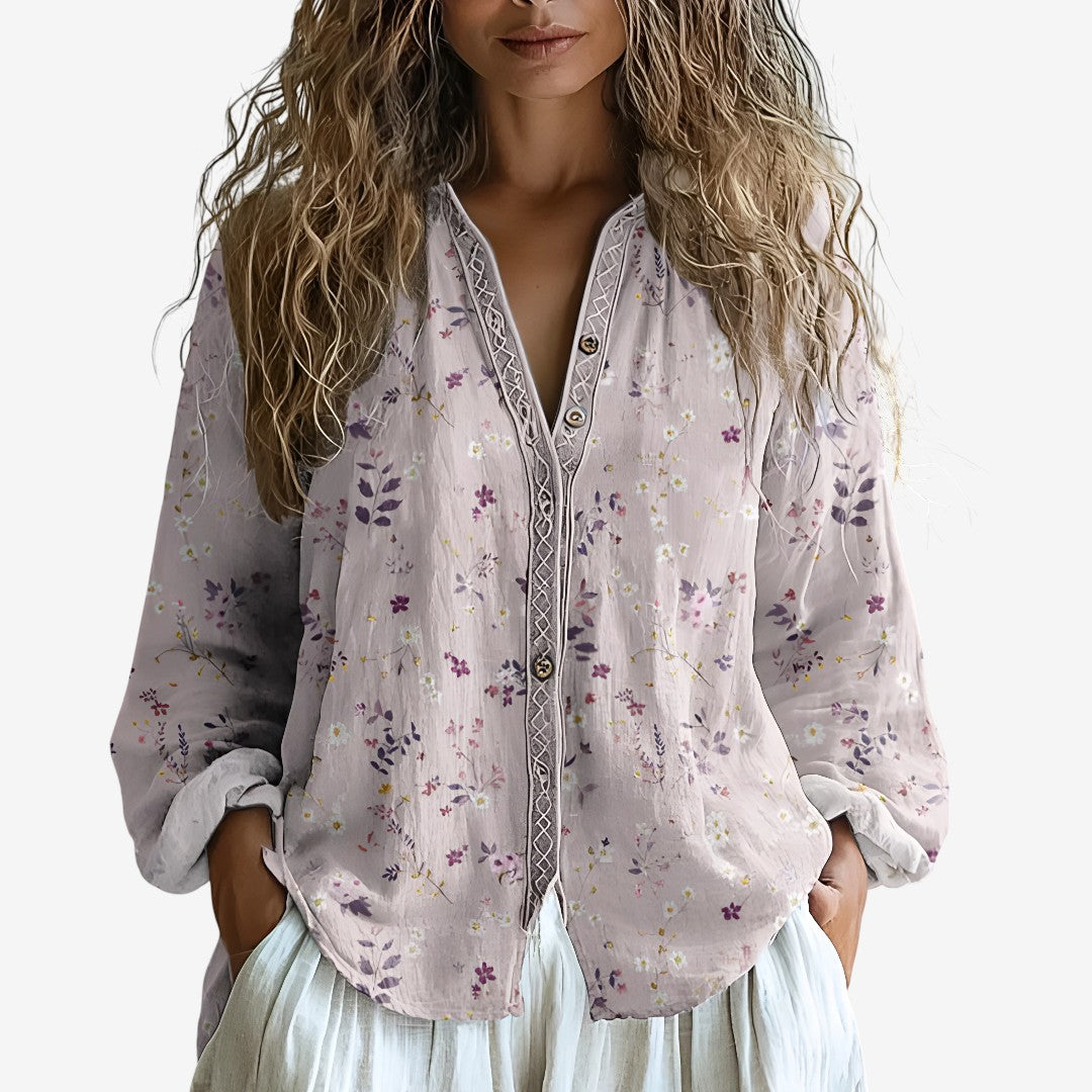 Elina | Stilvolle Damenbluse mit Naturmotiv Blättern