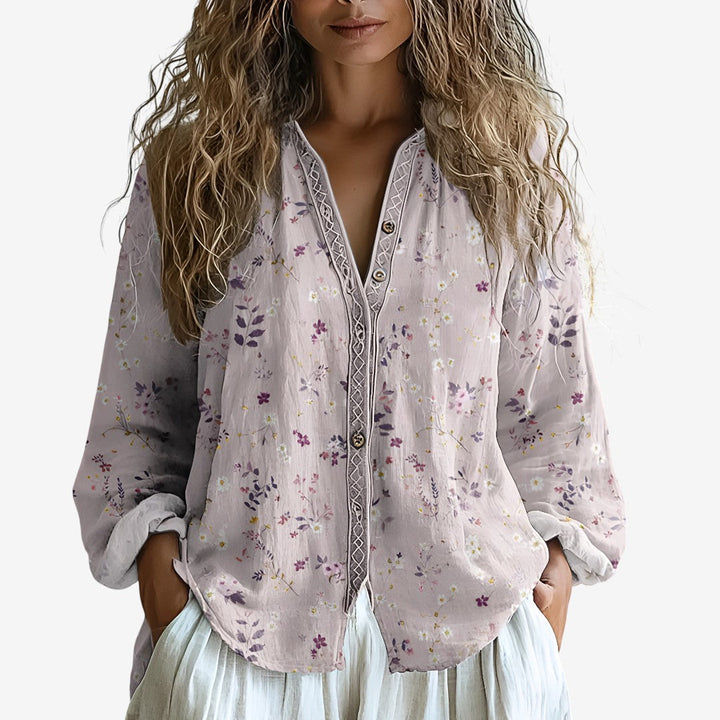 Elina | Stilvolle Damenbluse mit Naturmotiv Blättern