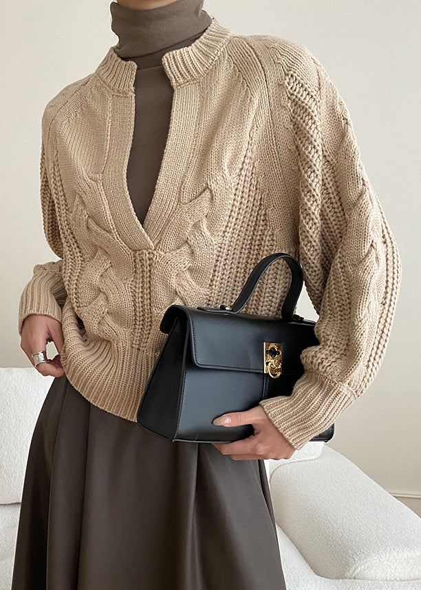 Kuscheliger Strickpullover mit V-Ausschnitt, Khaki