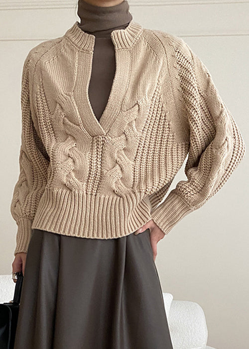 Kuscheliger Strickpullover mit V-Ausschnitt, Khaki