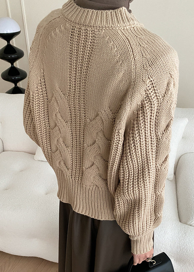 Kuscheliger Strickpullover mit V-Ausschnitt, Khaki