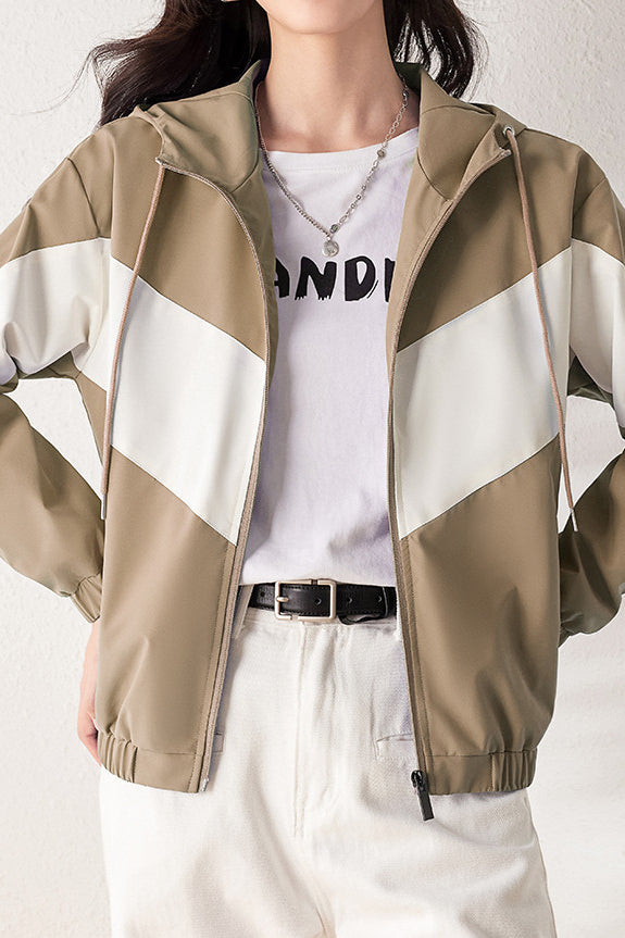 Color Block Windproof Kapuzenjacke