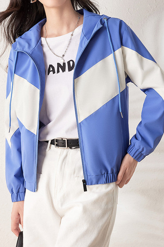 Color Block Windproof Kapuzenjacke