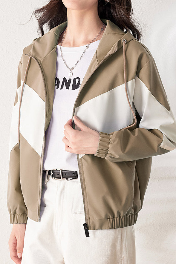 Color Block Windproof Kapuzenjacke