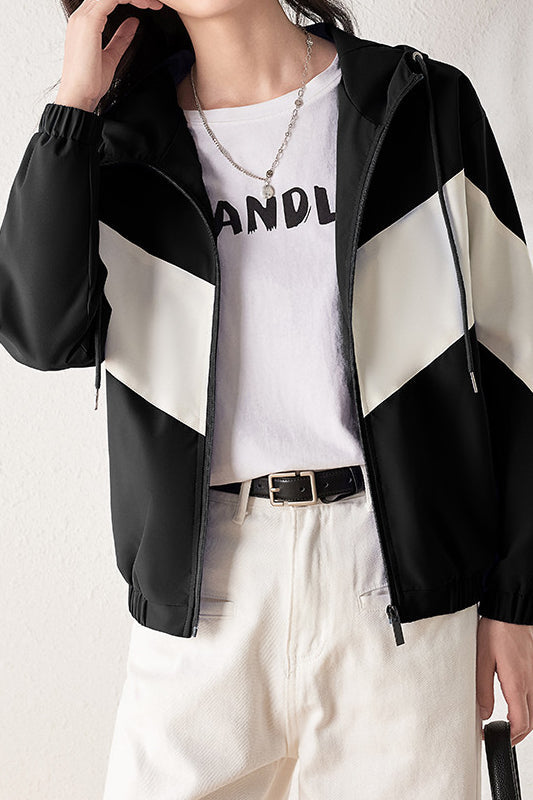 Color Block Windproof Kapuzenjacke