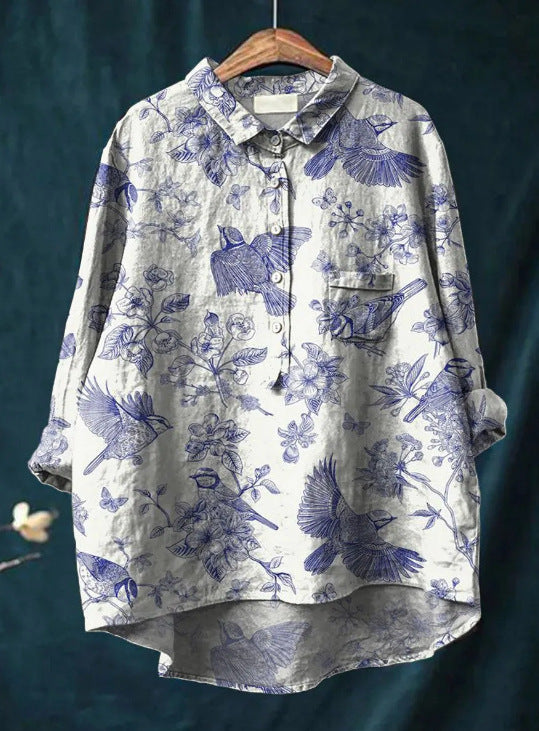 Mary | Bluse aus Baumwolle und Leinen mit Blumendruck
