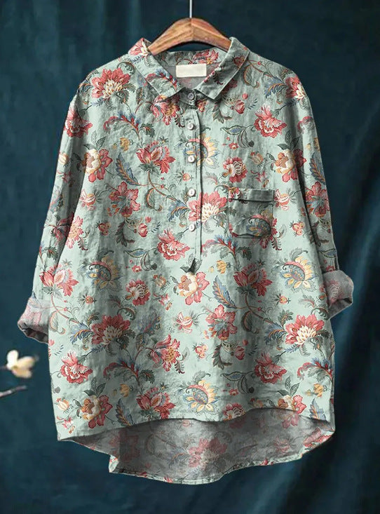Mary | Bluse aus Baumwolle und Leinen mit Blumendruck
