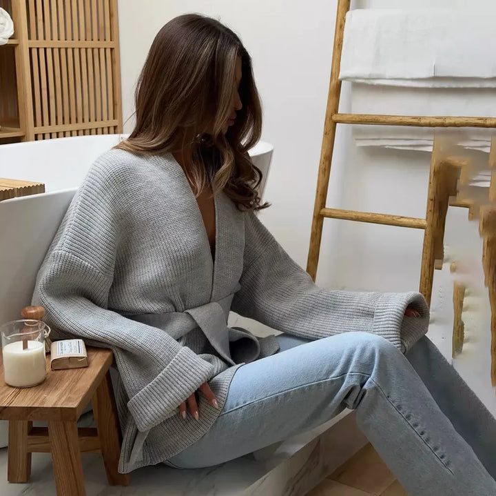 Tyylika | Grobstrick-Strickjacke mit Gürtel
