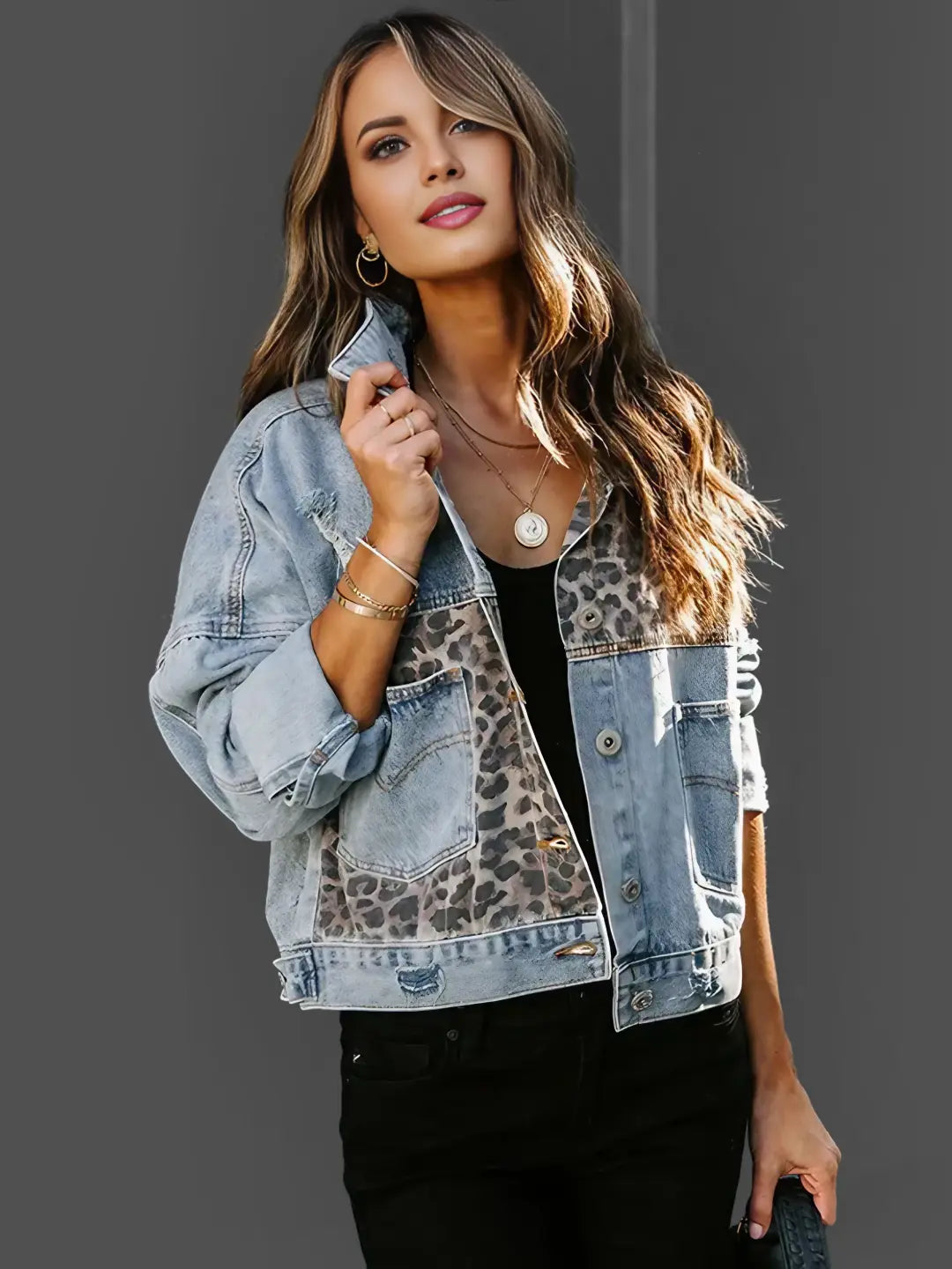 Stella | Jeansjacke mit trendigem Leopardenmuster