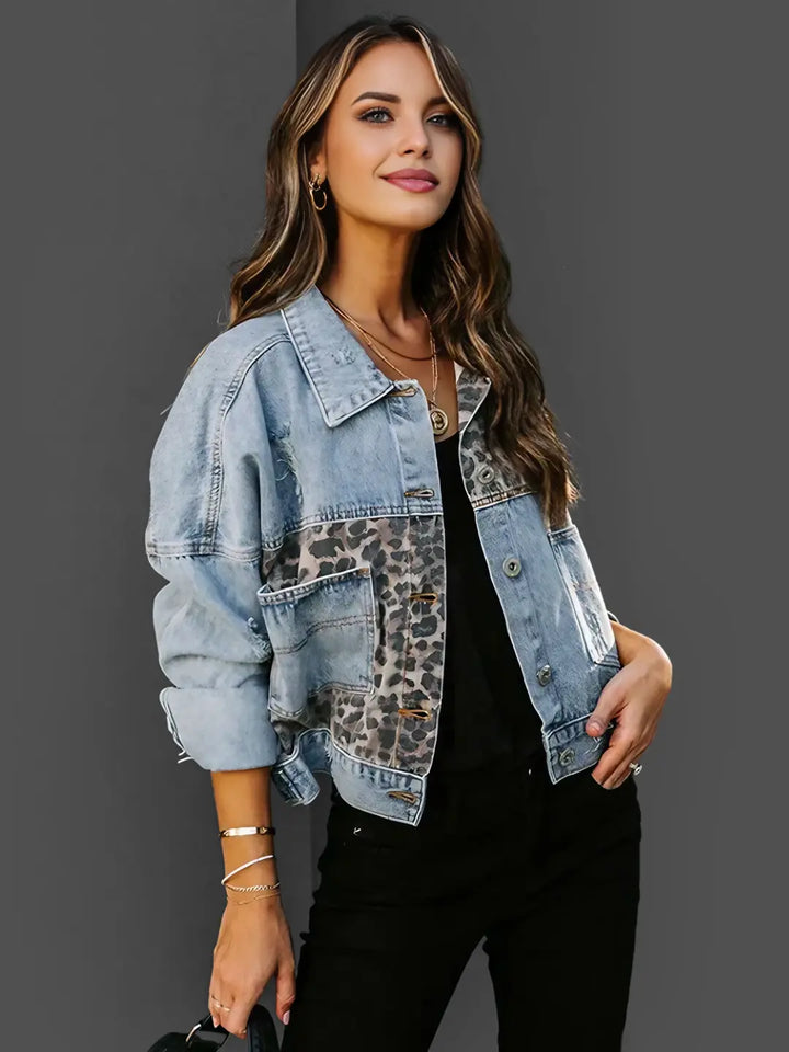Stella | Jeansjacke mit trendigem Leopardenmuster