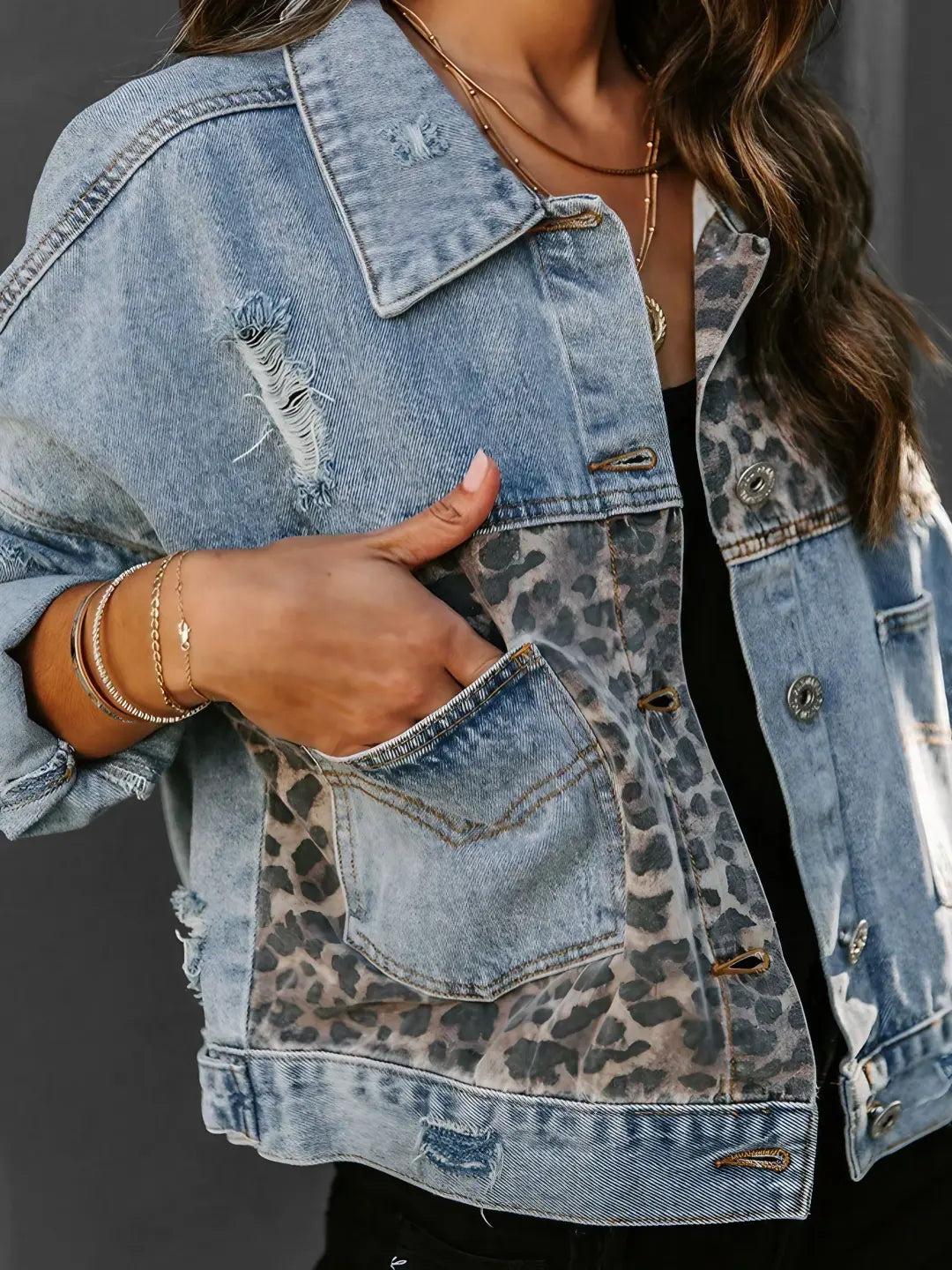 Stella | Jeansjacke mit trendigem Leopardenmuster