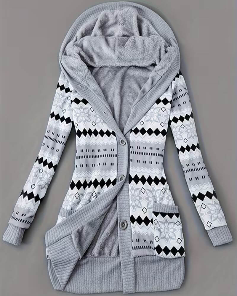 Emma | Gemusterte Kapuzen-Strickjacke für Damen