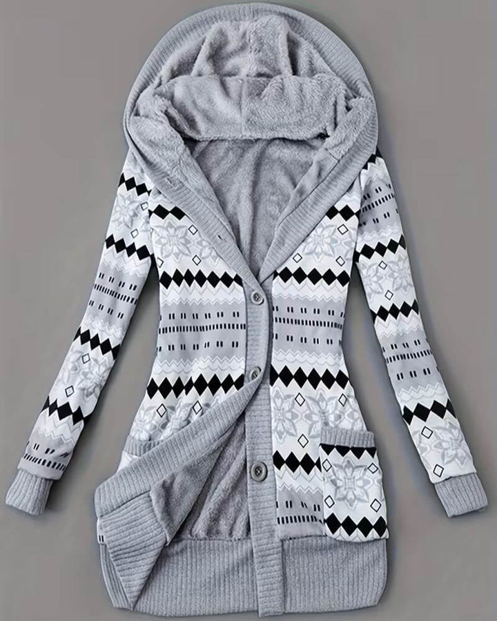 Emma | Gemusterte Kapuzen-Strickjacke für Damen