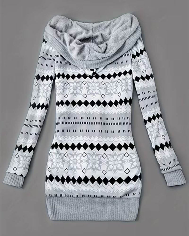 Emma | Gemusterte Kapuzen-Strickjacke für Damen