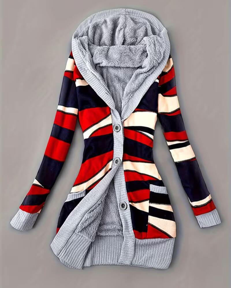 Emma | Gemusterte Kapuzen-Strickjacke für Damen
