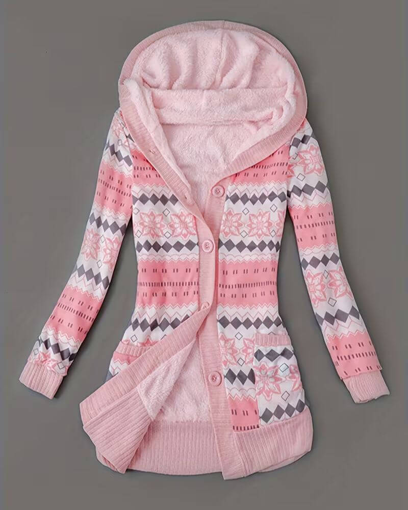 Emma | Gemusterte Kapuzen-Strickjacke für Damen