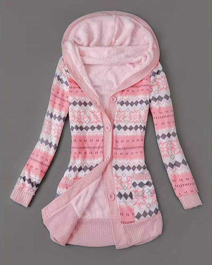 Emma | Gemusterte Kapuzen-Strickjacke für Damen