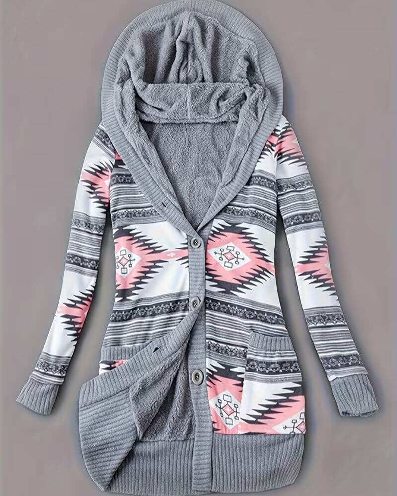 Emma | Gemusterte Kapuzen-Strickjacke für Damen
