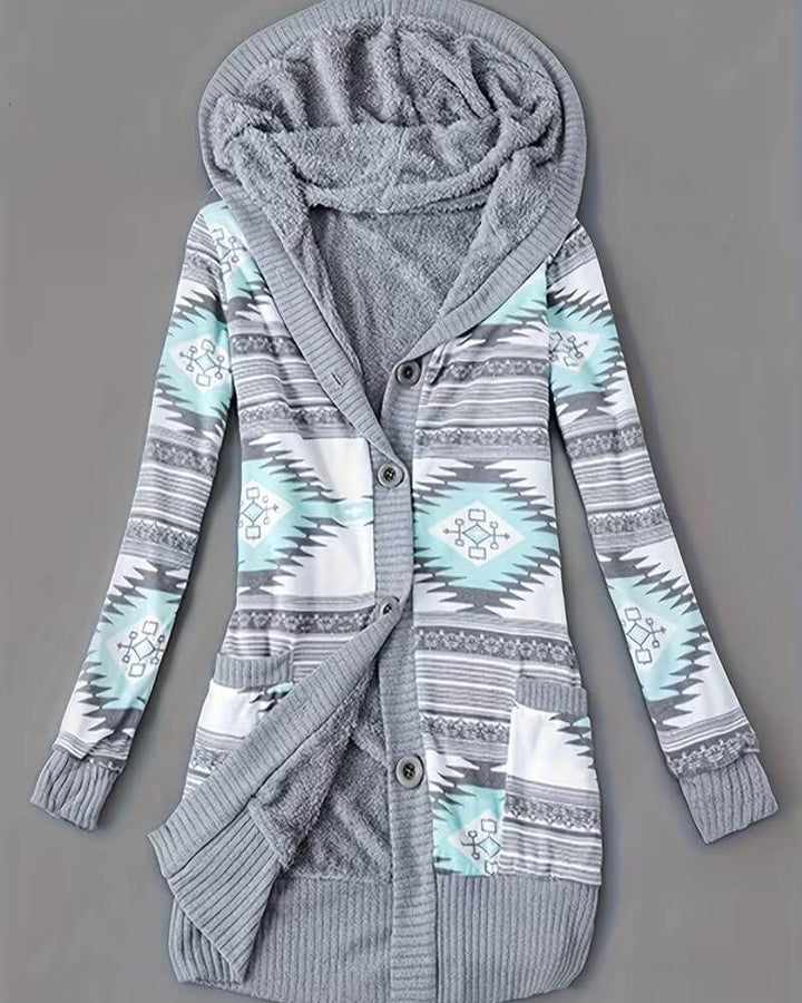 Emma | Gemusterte Kapuzen-Strickjacke für Damen