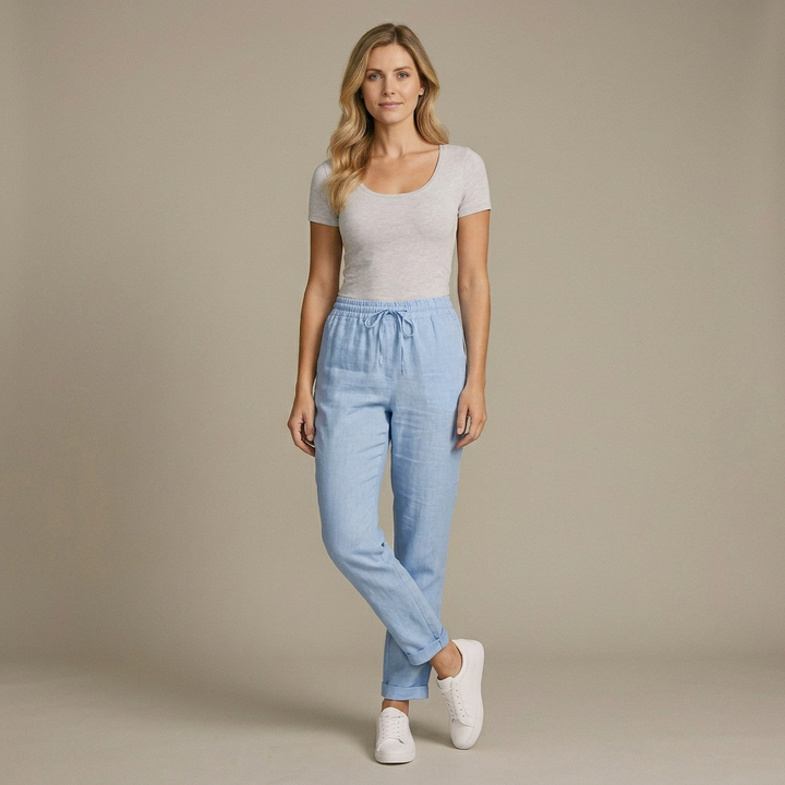 Macy | Damenhose aus Baumwolle und Leinen mit elastischem Bund