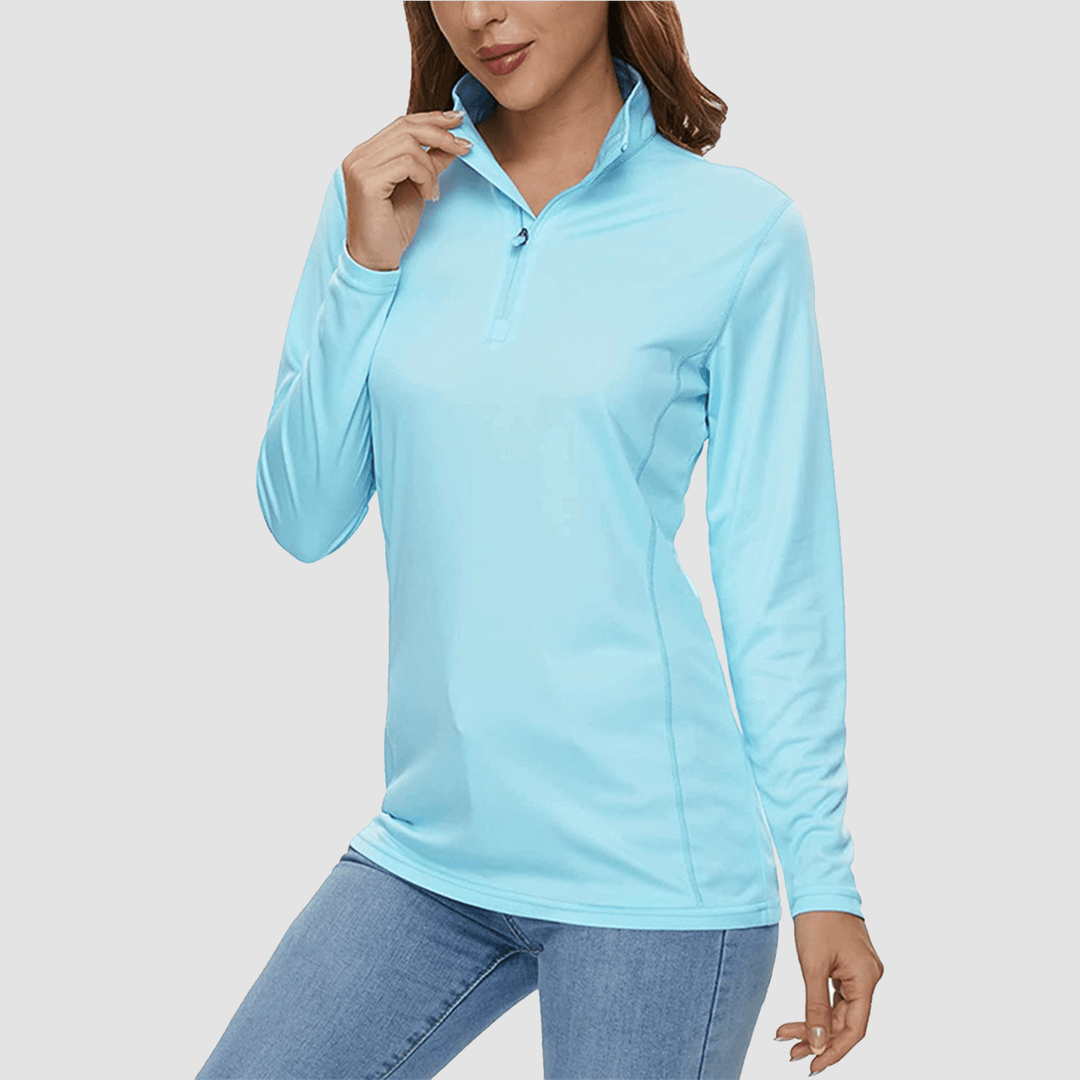 Damen Half Zip Quick Dry Shirt UPF 50+ für Sport und Freizeit