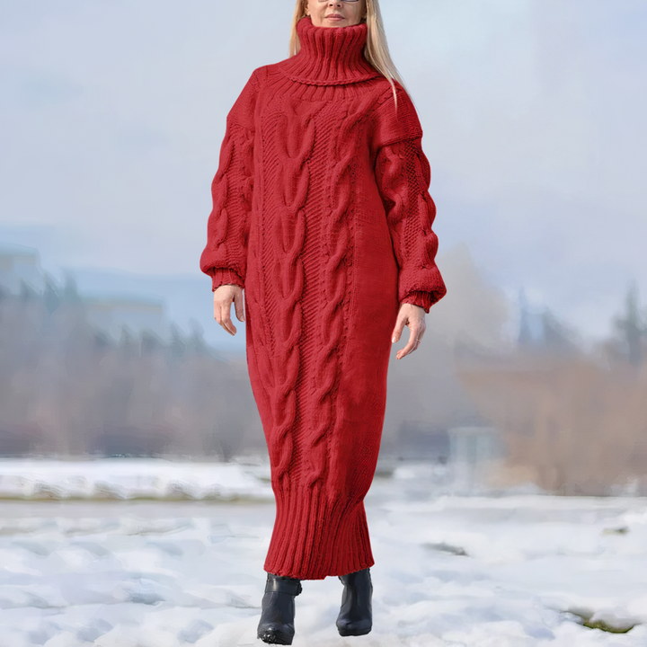 Clara | Damen Strick-Maxikleid lang mit stilvollem Zopfmuster