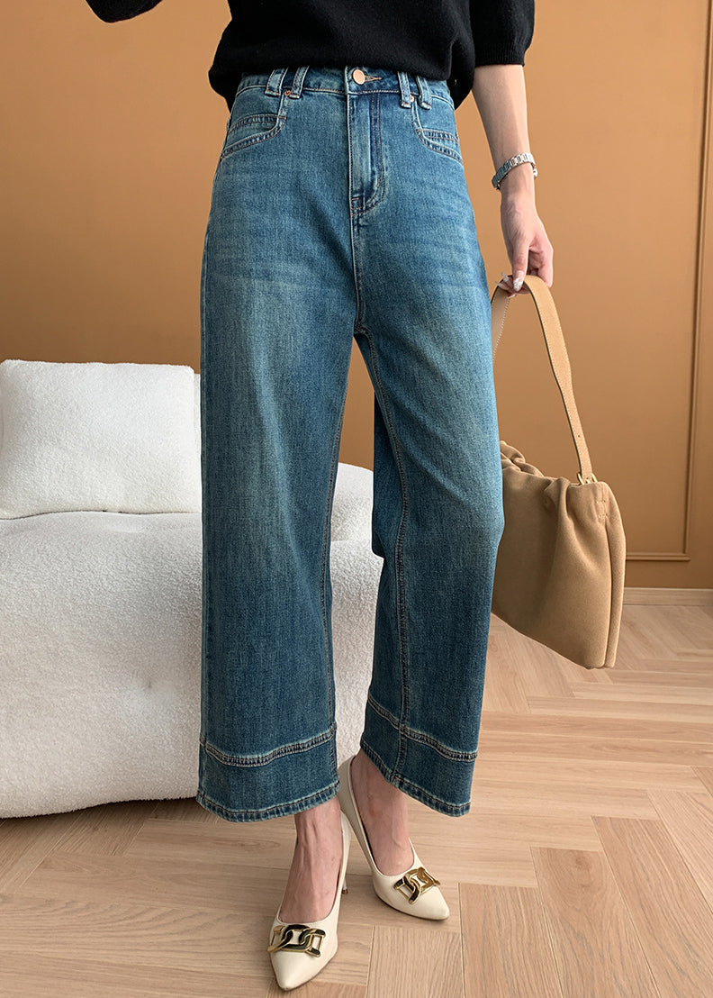 High-Waist Jeanshose mit Taschen im Herbststil