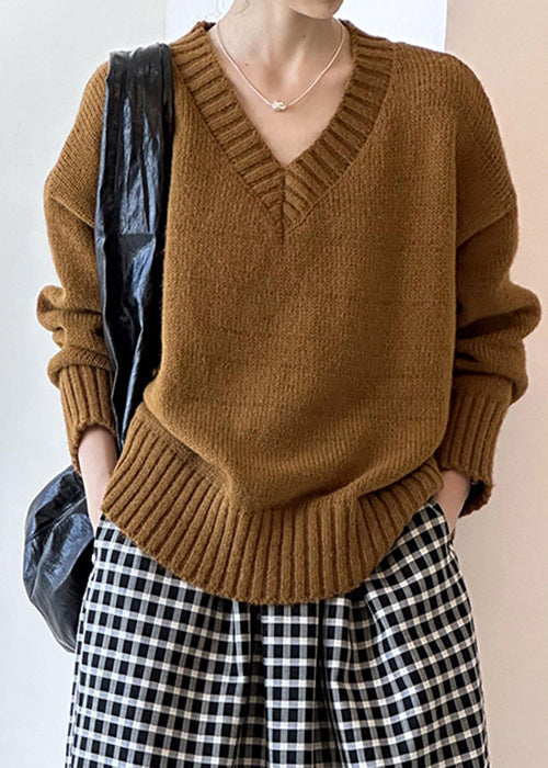 Neuer brauner Strickpullover mit Hohldesign & Stil