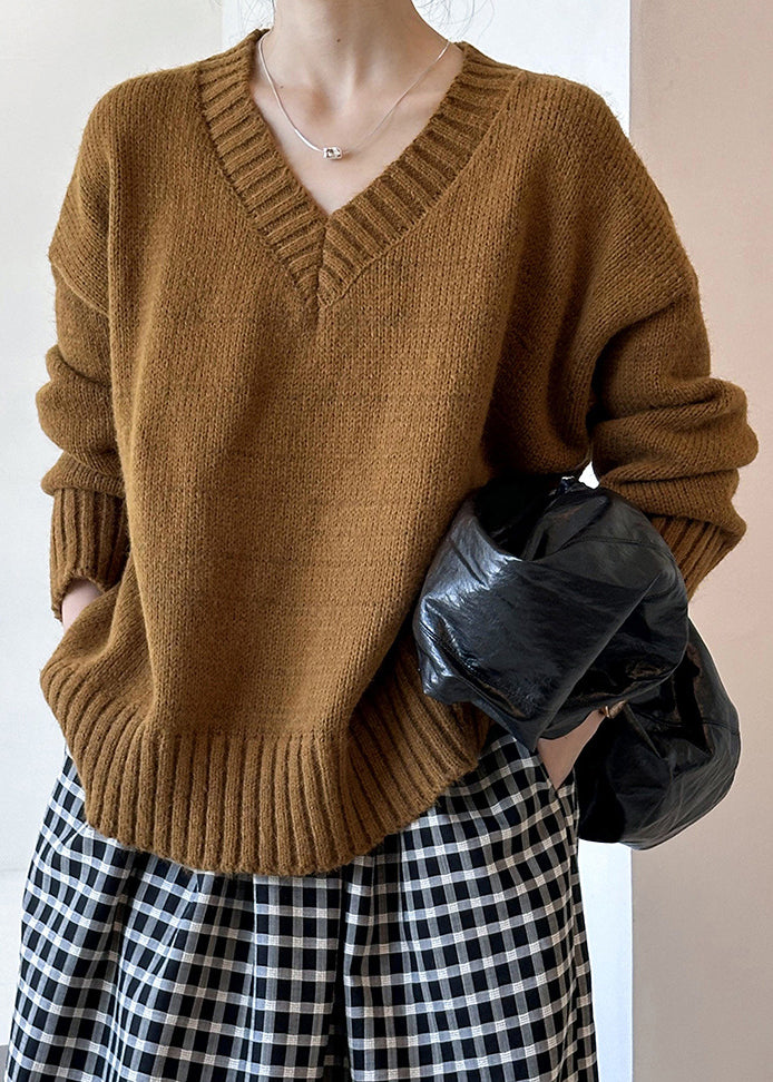 Neuer brauner Strickpullover mit Hohldesign & Stil