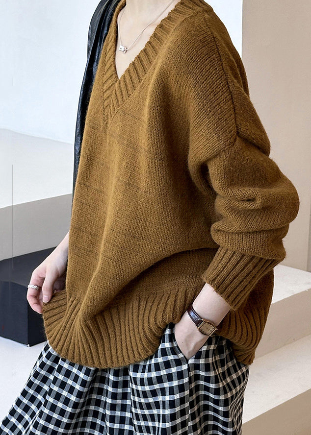 Neuer brauner Strickpullover mit Hohldesign & Stil