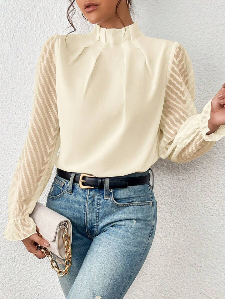 ChicSleeve | Stehkragen-Langarmshirt mit Wellenmuster