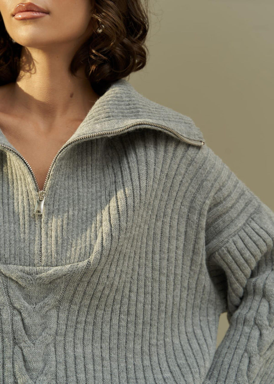 Julia | Damenpullover mit halbem Reißverschluss oversized
