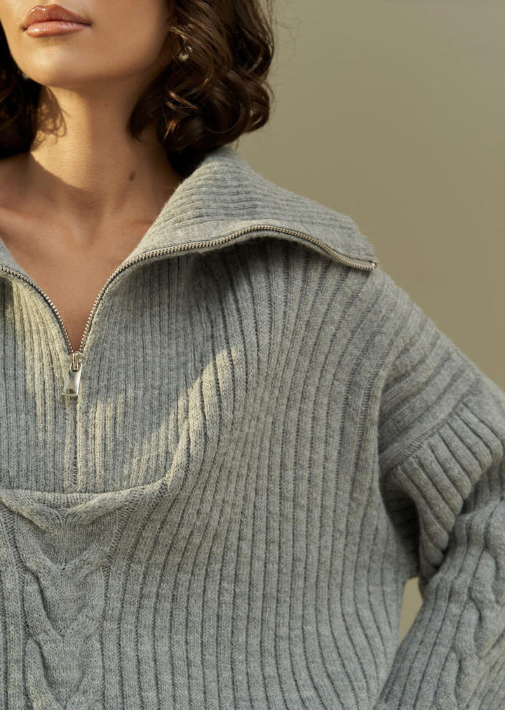 Julia | Damenpullover mit halbem Reißverschluss oversized
